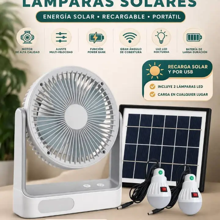 Ventilador recargable con panel solar y bombillos's photo #1